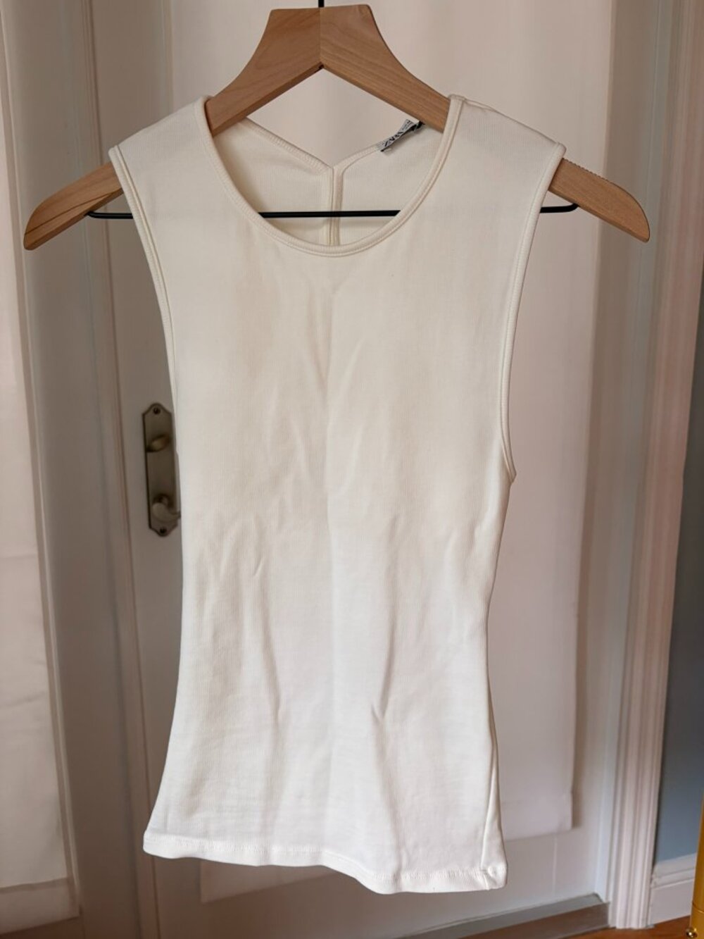 Zara Ribbed Open Back Cutout Top Oyster White Size M